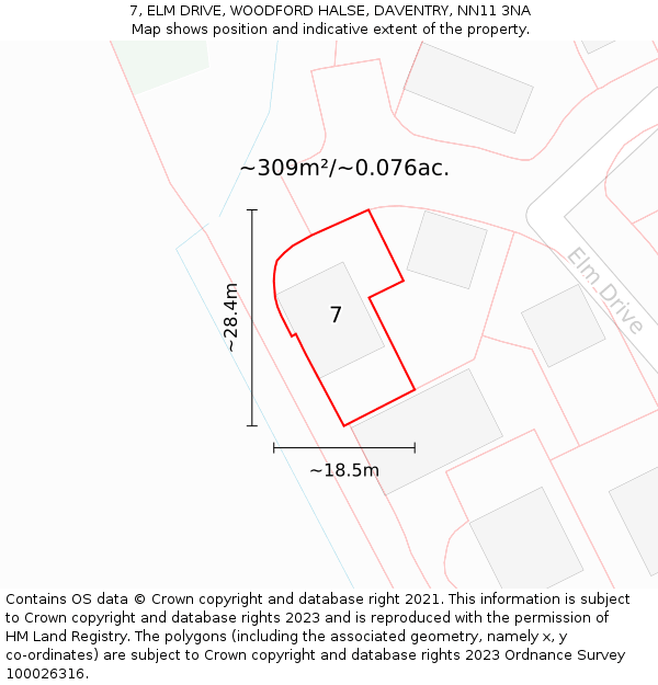 7, ELM DRIVE, WOODFORD HALSE, DAVENTRY, NN11 3NA: Plot and title map