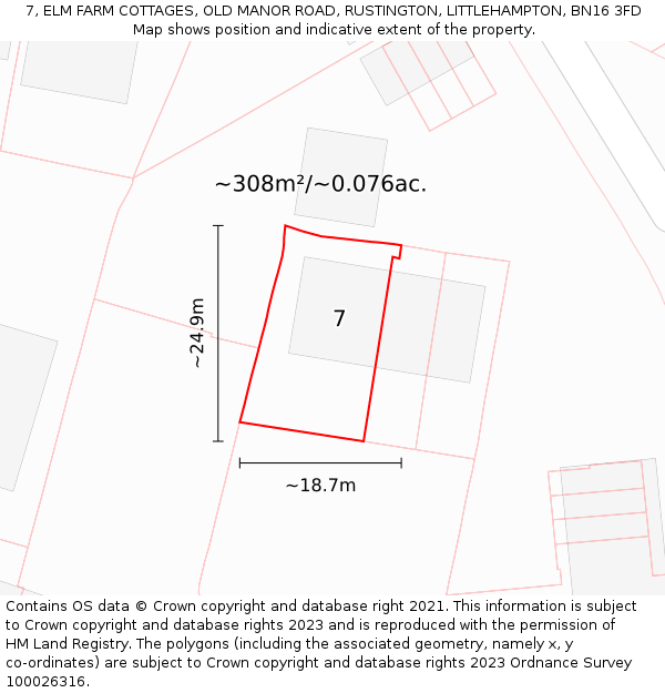 7, ELM FARM COTTAGES, OLD MANOR ROAD, RUSTINGTON, LITTLEHAMPTON, BN16 3FD: Plot and title map