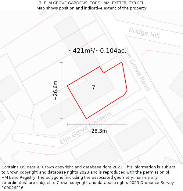 7, ELM GROVE GARDENS, TOPSHAM, EXETER, EX3 0EL: Plot and title map