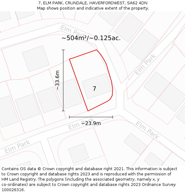7, ELM PARK, CRUNDALE, HAVERFORDWEST, SA62 4DN: Plot and title map