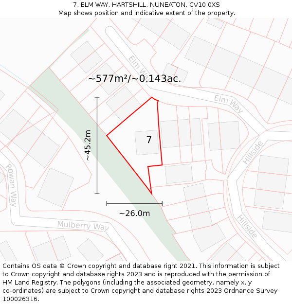 7, ELM WAY, HARTSHILL, NUNEATON, CV10 0XS: Plot and title map