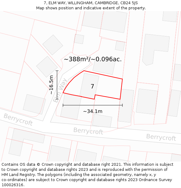 7, ELM WAY, WILLINGHAM, CAMBRIDGE, CB24 5JS: Plot and title map