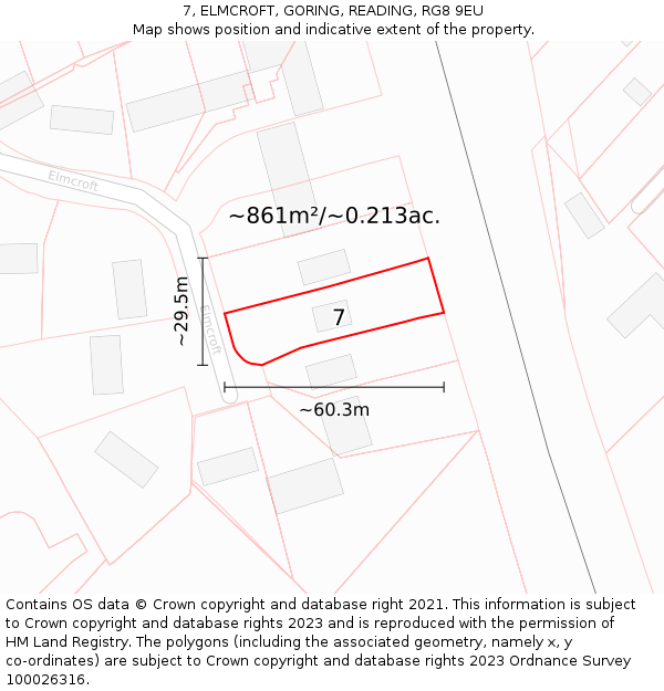 7, ELMCROFT, GORING, READING, RG8 9EU: Plot and title map