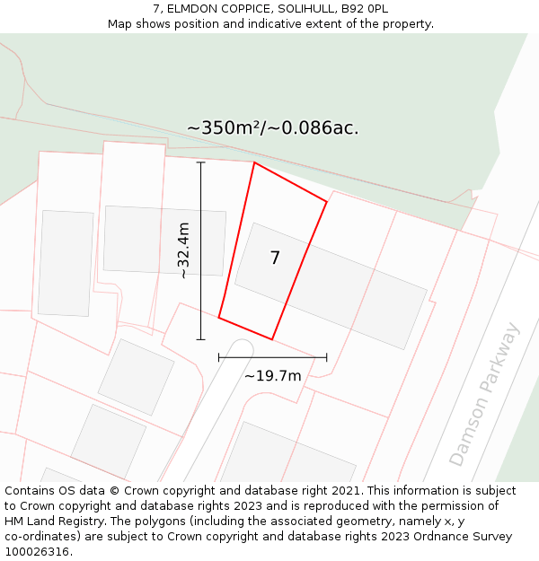 7, ELMDON COPPICE, SOLIHULL, B92 0PL: Plot and title map