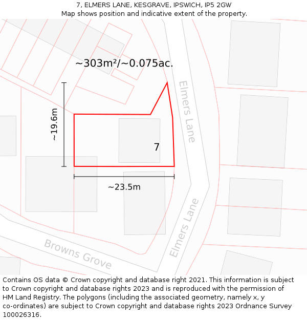7, ELMERS LANE, KESGRAVE, IPSWICH, IP5 2GW: Plot and title map