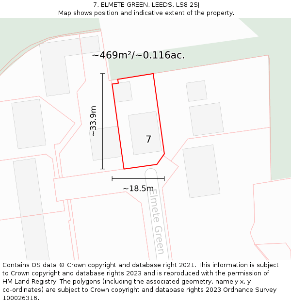 7, ELMETE GREEN, LEEDS, LS8 2SJ: Plot and title map