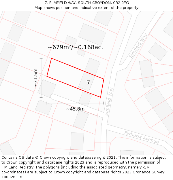 7, ELMFIELD WAY, SOUTH CROYDON, CR2 0EG: Plot and title map