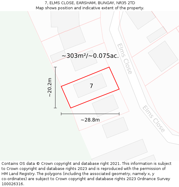 7, ELMS CLOSE, EARSHAM, BUNGAY, NR35 2TD: Plot and title map
