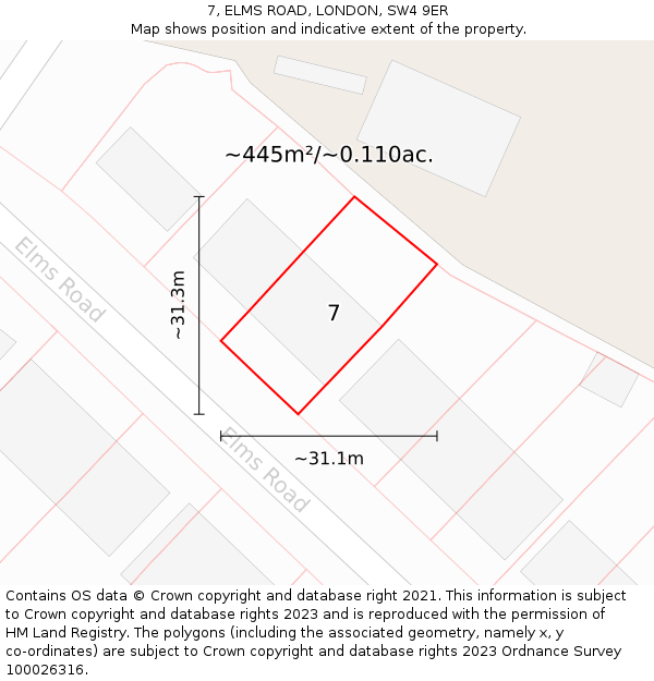 7, ELMS ROAD, LONDON, SW4 9ER: Plot and title map