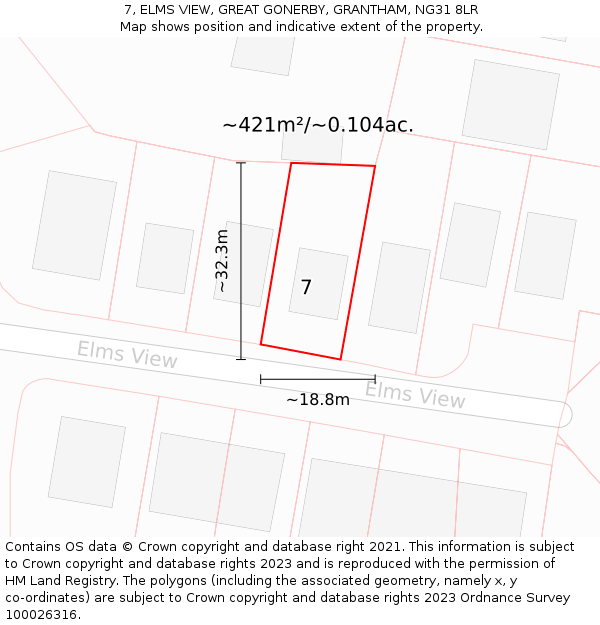7, ELMS VIEW, GREAT GONERBY, GRANTHAM, NG31 8LR: Plot and title map