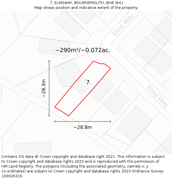 7, ELMSWAY, BOURNEMOUTH, BH6 3HU: Plot and title map