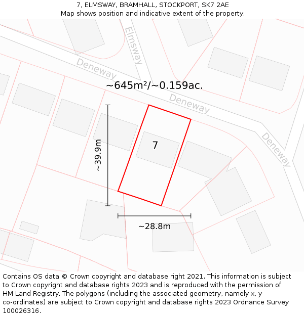 7, ELMSWAY, BRAMHALL, STOCKPORT, SK7 2AE: Plot and title map