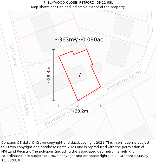 7, ELMWOOD CLOSE, RETFORD, DN22 6SL: Plot and title map