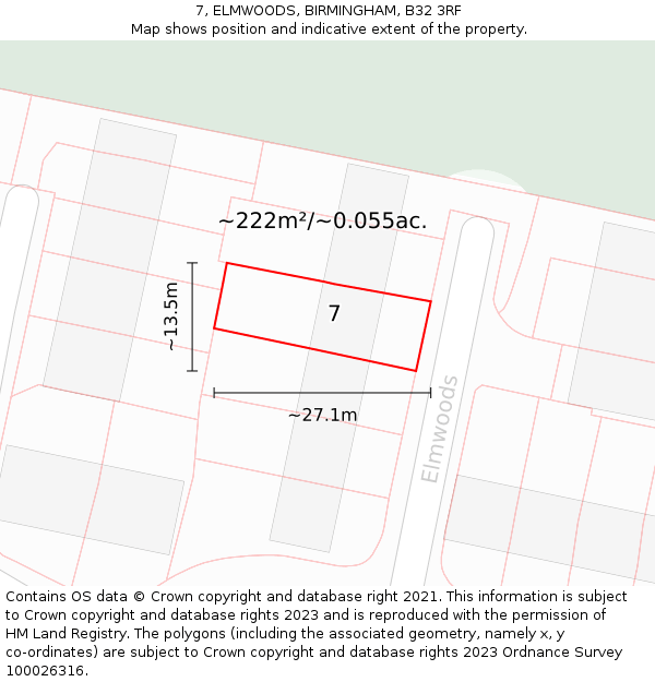 7, ELMWOODS, BIRMINGHAM, B32 3RF: Plot and title map