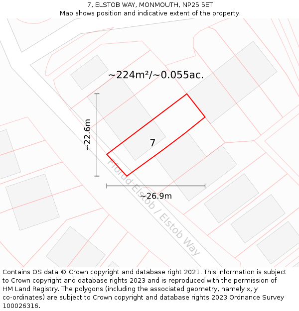 7, ELSTOB WAY, MONMOUTH, NP25 5ET: Plot and title map