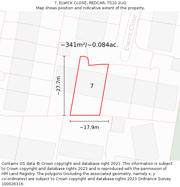 7, ELWICK CLOSE, REDCAR, TS10 2UG: Plot and title map