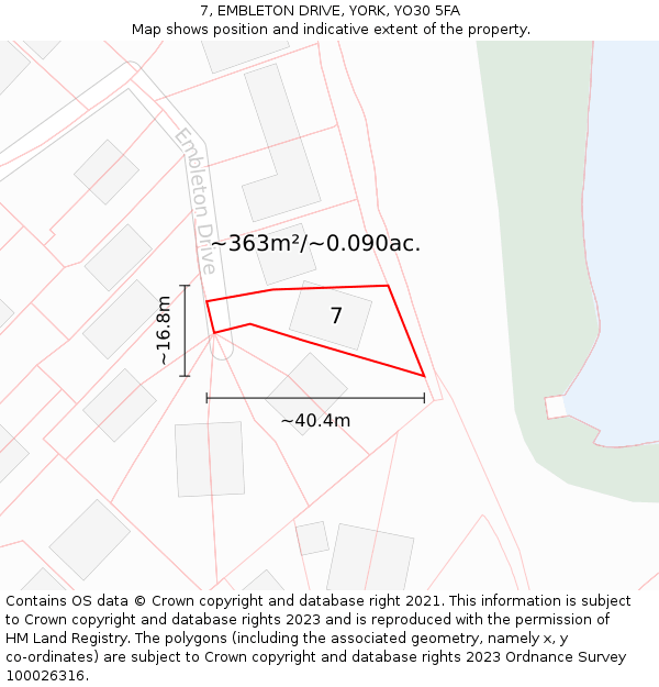 7, EMBLETON DRIVE, YORK, YO30 5FA: Plot and title map