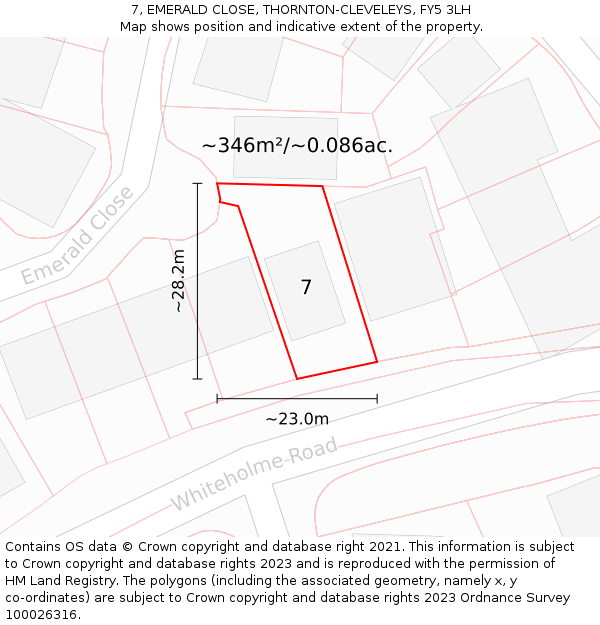 7, EMERALD CLOSE, THORNTON-CLEVELEYS, FY5 3LH: Plot and title map