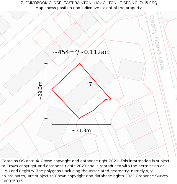 7, EMMBROOK CLOSE, EAST RAINTON, HOUGHTON LE SPRING, DH5 9SQ: Plot and title map