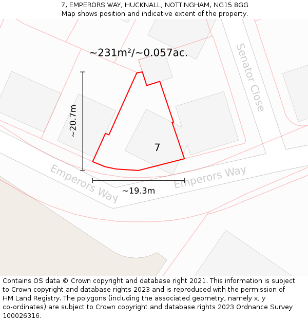 7, EMPERORS WAY, HUCKNALL, NOTTINGHAM, NG15 8GG: Plot and title map
