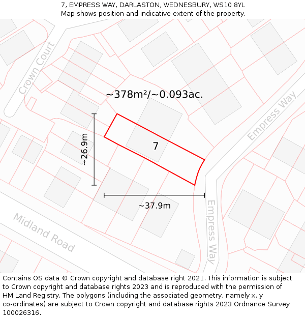 7, EMPRESS WAY, DARLASTON, WEDNESBURY, WS10 8YL: Plot and title map