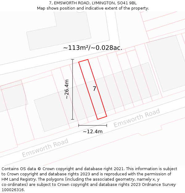 7, EMSWORTH ROAD, LYMINGTON, SO41 9BL: Plot and title map