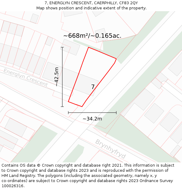 7, ENERGLYN CRESCENT, CAERPHILLY, CF83 2QY: Plot and title map