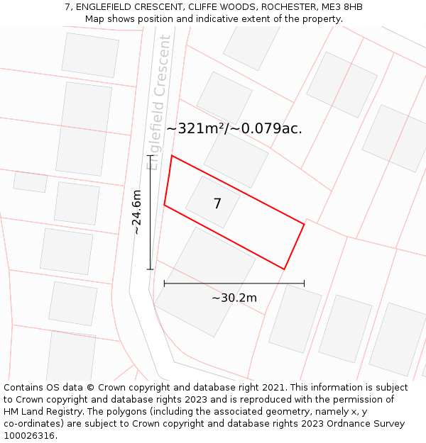 7, ENGLEFIELD CRESCENT, CLIFFE WOODS, ROCHESTER, ME3 8HB: Plot and title map