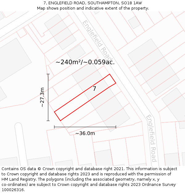 7, ENGLEFIELD ROAD, SOUTHAMPTON, SO18 1AW: Plot and title map