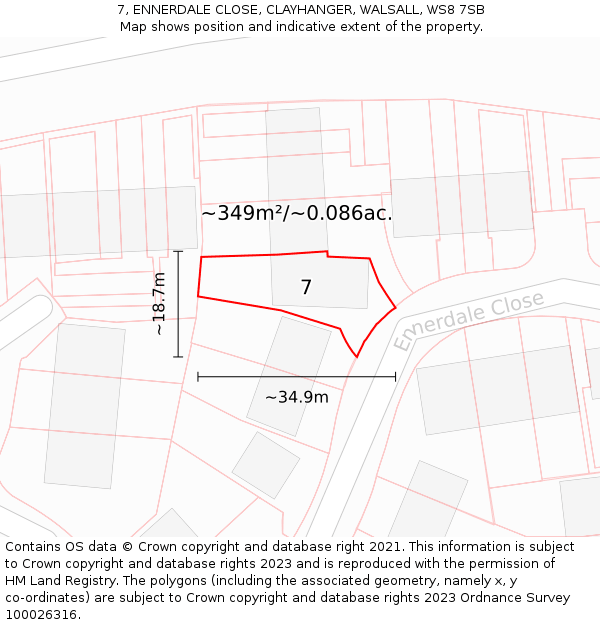 7, ENNERDALE CLOSE, CLAYHANGER, WALSALL, WS8 7SB: Plot and title map