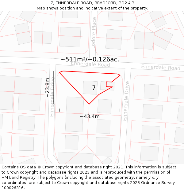 7, ENNERDALE ROAD, BRADFORD, BD2 4JB: Plot and title map