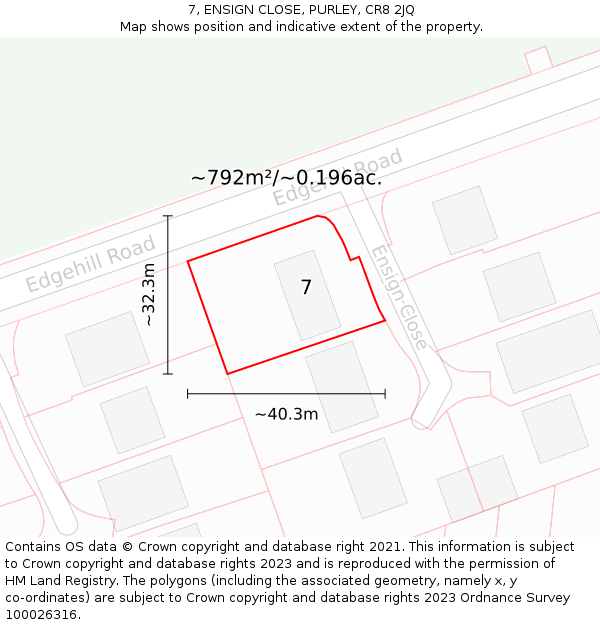 7, ENSIGN CLOSE, PURLEY, CR8 2JQ: Plot and title map