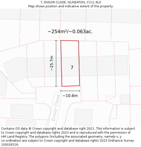 7, ENSOR CLOSE, NUNEATON, CV11 6LX: Plot and title map