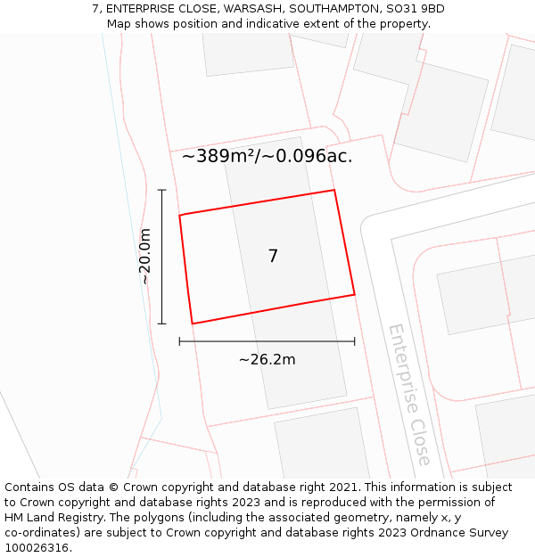 7, ENTERPRISE CLOSE, WARSASH, SOUTHAMPTON, SO31 9BD: Plot and title map