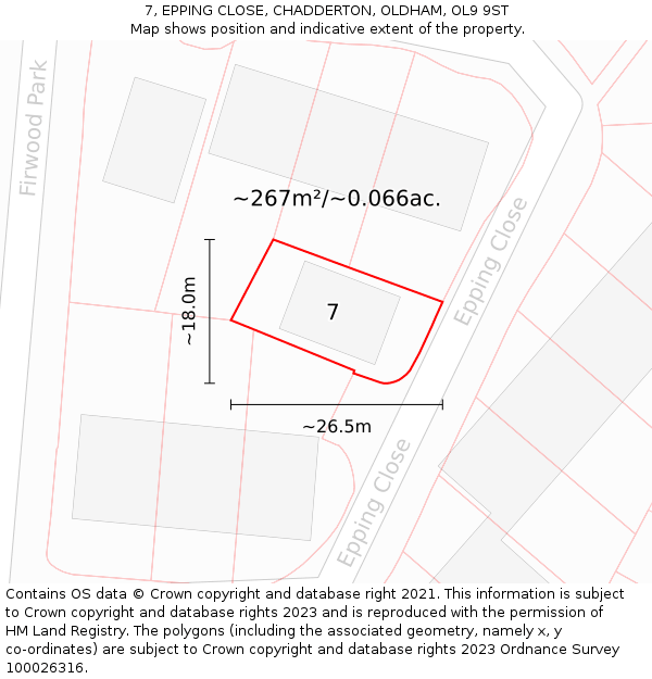 7, EPPING CLOSE, CHADDERTON, OLDHAM, OL9 9ST: Plot and title map