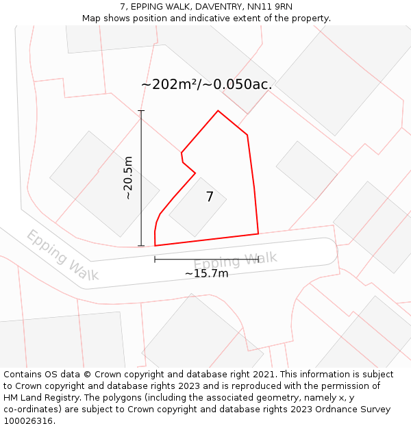 7, EPPING WALK, DAVENTRY, NN11 9RN: Plot and title map