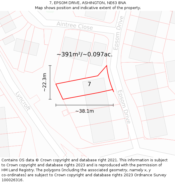 7, EPSOM DRIVE, ASHINGTON, NE63 8NA: Plot and title map