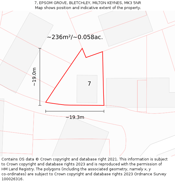 7, EPSOM GROVE, BLETCHLEY, MILTON KEYNES, MK3 5NR: Plot and title map