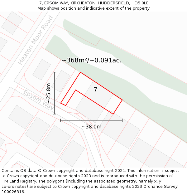 7, EPSOM WAY, KIRKHEATON, HUDDERSFIELD, HD5 0LE: Plot and title map