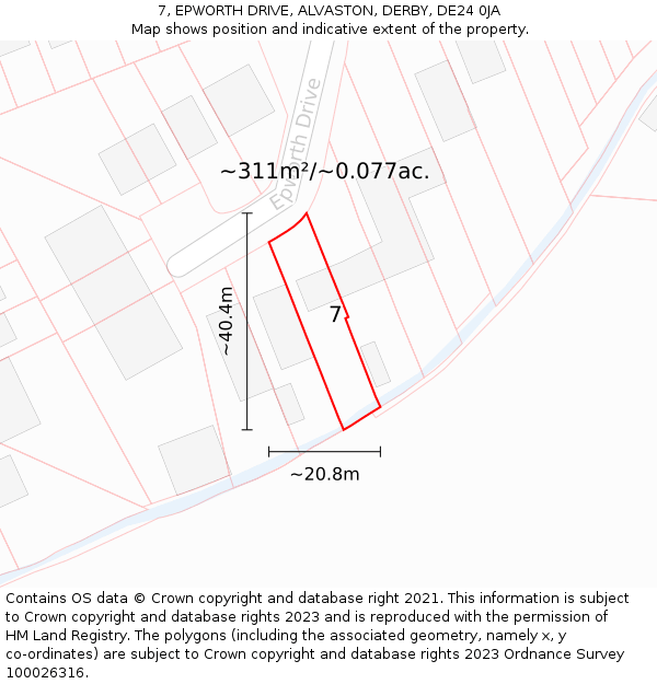 7, EPWORTH DRIVE, ALVASTON, DERBY, DE24 0JA: Plot and title map