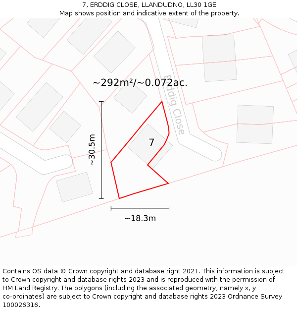7, ERDDIG CLOSE, LLANDUDNO, LL30 1GE: Plot and title map