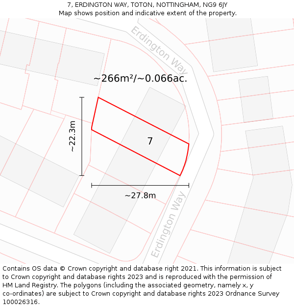 7, ERDINGTON WAY, TOTON, NOTTINGHAM, NG9 6JY: Plot and title map