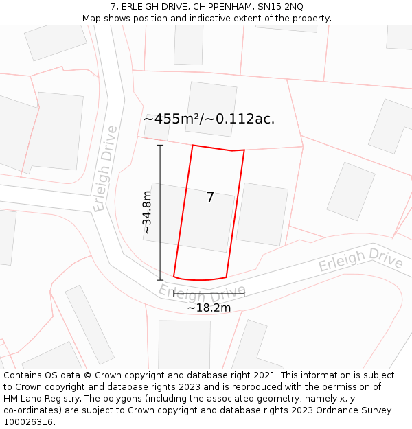 7, ERLEIGH DRIVE, CHIPPENHAM, SN15 2NQ: Plot and title map