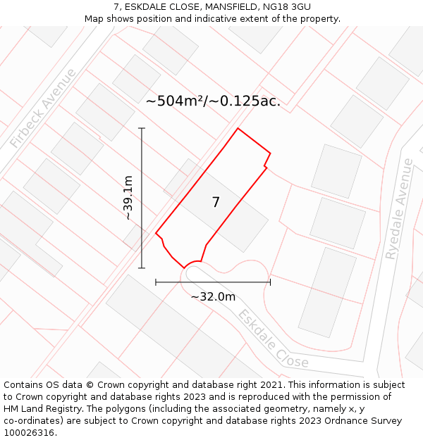 7, ESKDALE CLOSE, MANSFIELD, NG18 3GU: Plot and title map