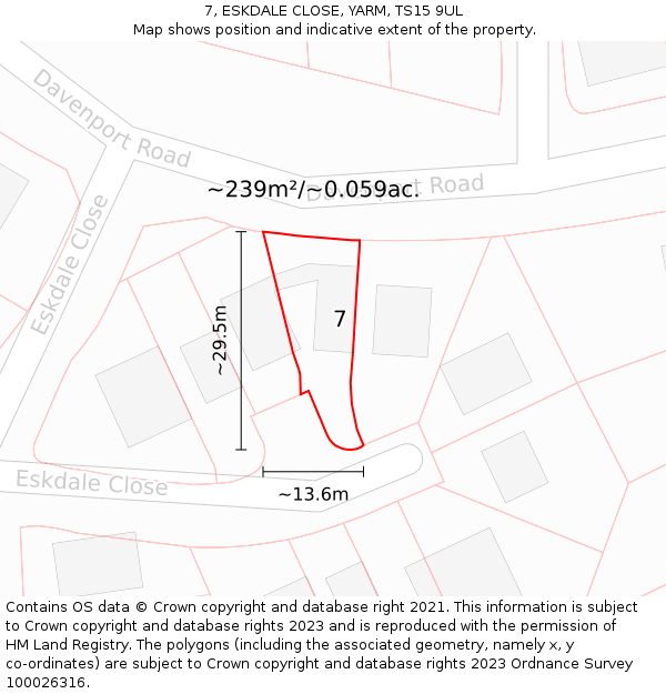 7, ESKDALE CLOSE, YARM, TS15 9UL: Plot and title map