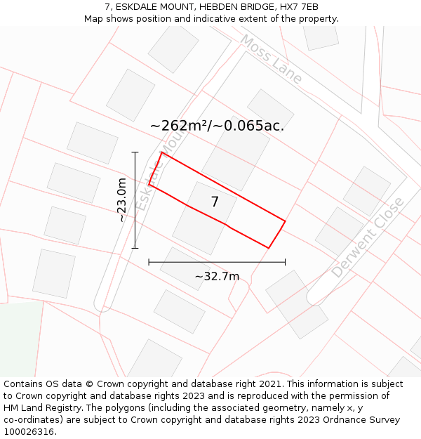 7, ESKDALE MOUNT, HEBDEN BRIDGE, HX7 7EB: Plot and title map
