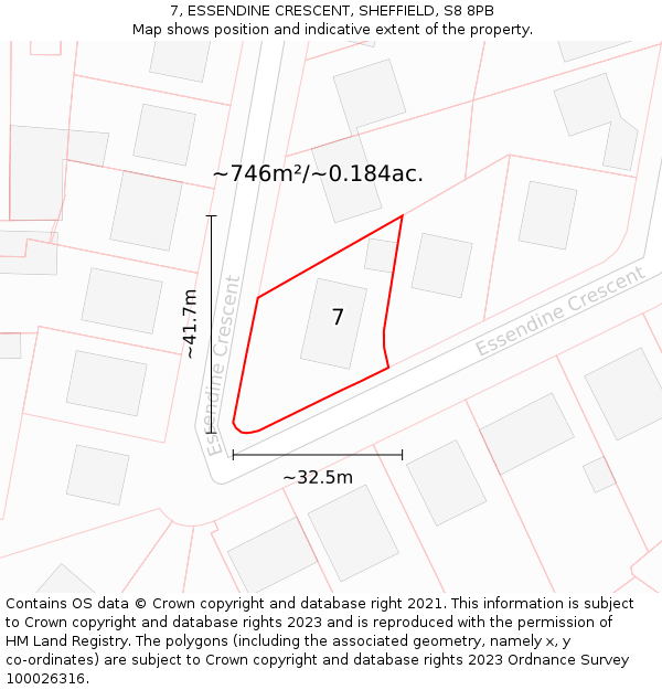7, ESSENDINE CRESCENT, SHEFFIELD, S8 8PB: Plot and title map