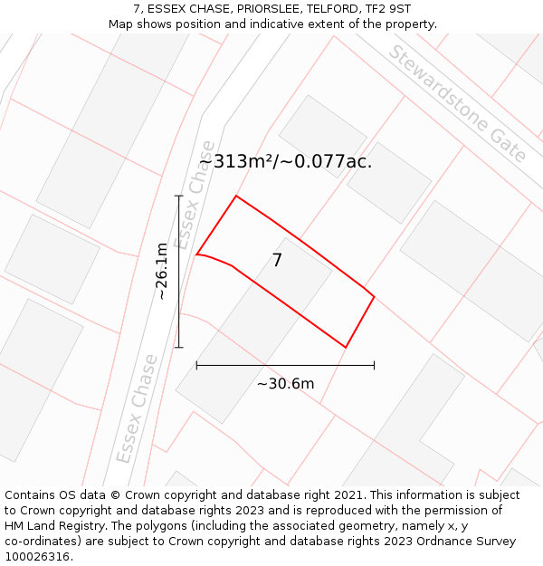 7, ESSEX CHASE, PRIORSLEE, TELFORD, TF2 9ST: Plot and title map