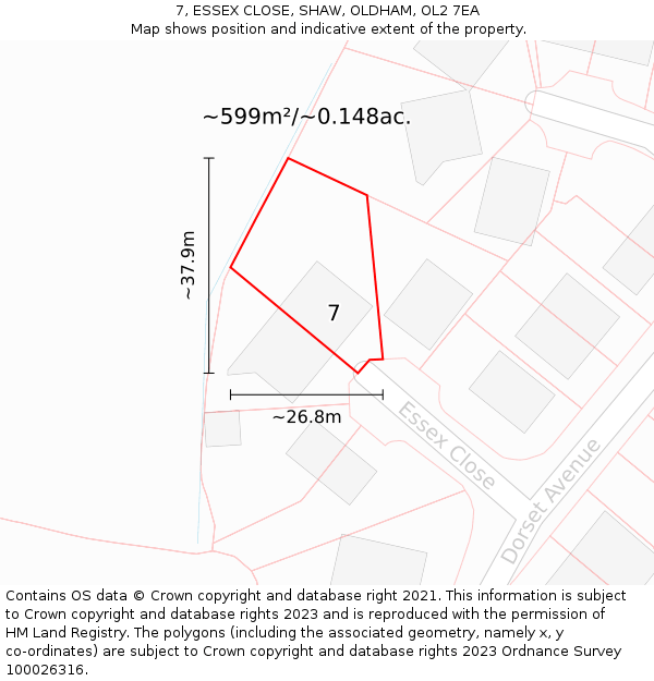 7, ESSEX CLOSE, SHAW, OLDHAM, OL2 7EA: Plot and title map