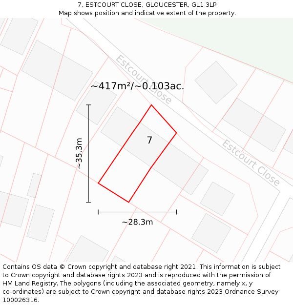 7, ESTCOURT CLOSE, GLOUCESTER, GL1 3LP: Plot and title map